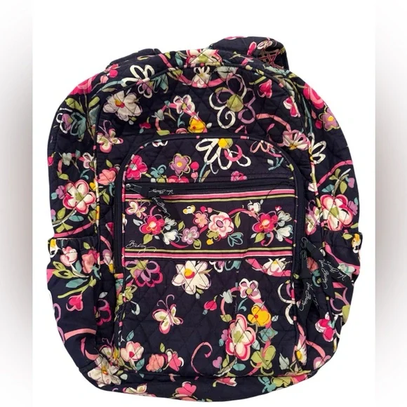 Vera Bradley Navy and Pink Floral Backpack Outlet Essential Backpack - Cotton | Vera Bradley – Vera  main image 3